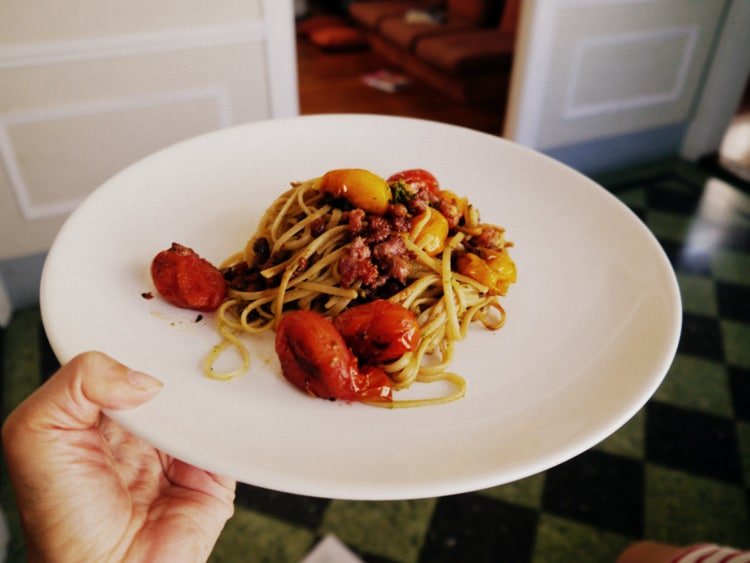 pasta con chorizo